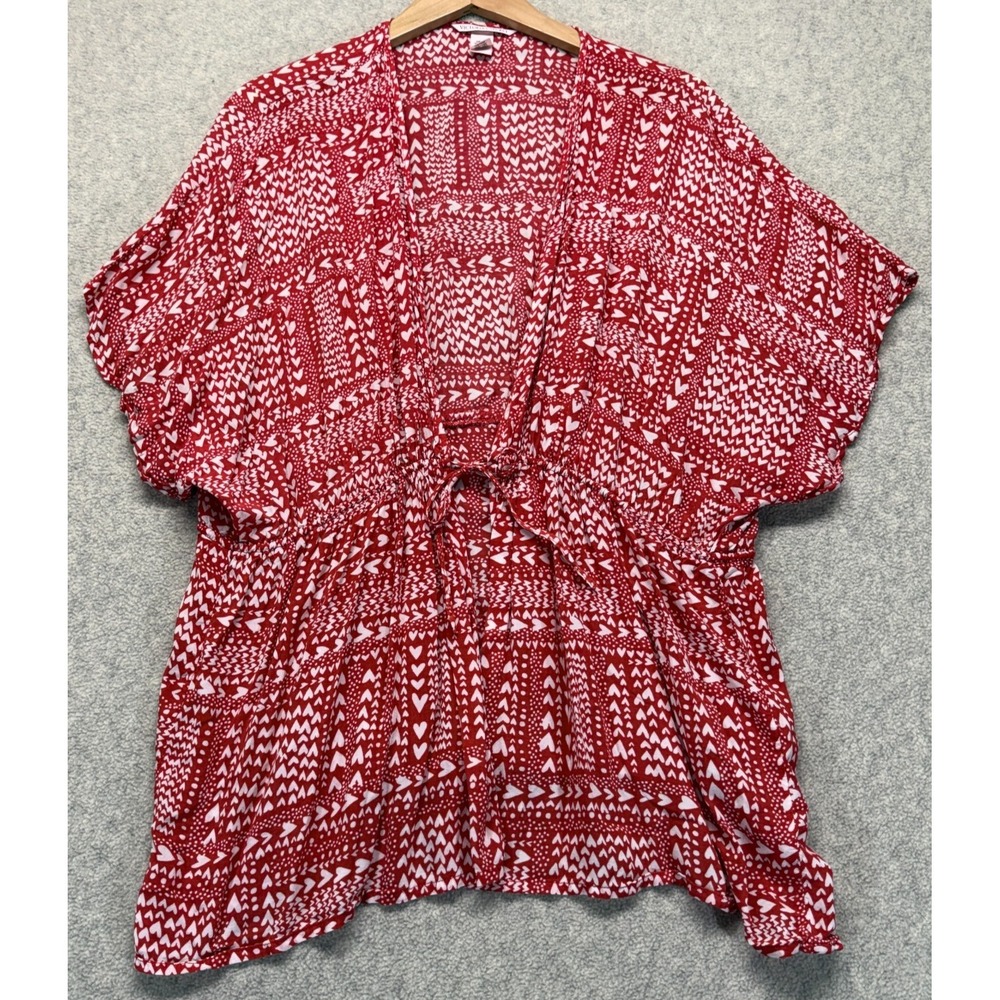 Victoria's Secret Womens Kimono Robe Red White Heart Print Drawstring One Size
